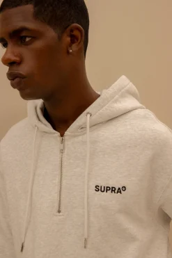 ESSENTIAL BASIC SMALL LOGO OVER FIT HALF ZIP HOODIE